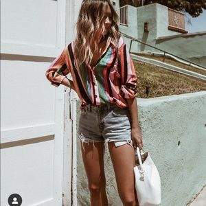 Who What Wear Multicolored Striped Blouse
